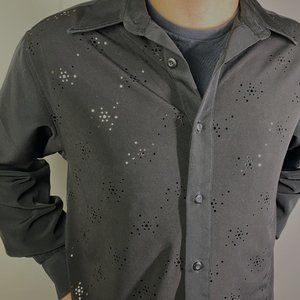 Makrom black button luxury dress shirt shimmering front viscose stretch M Lg